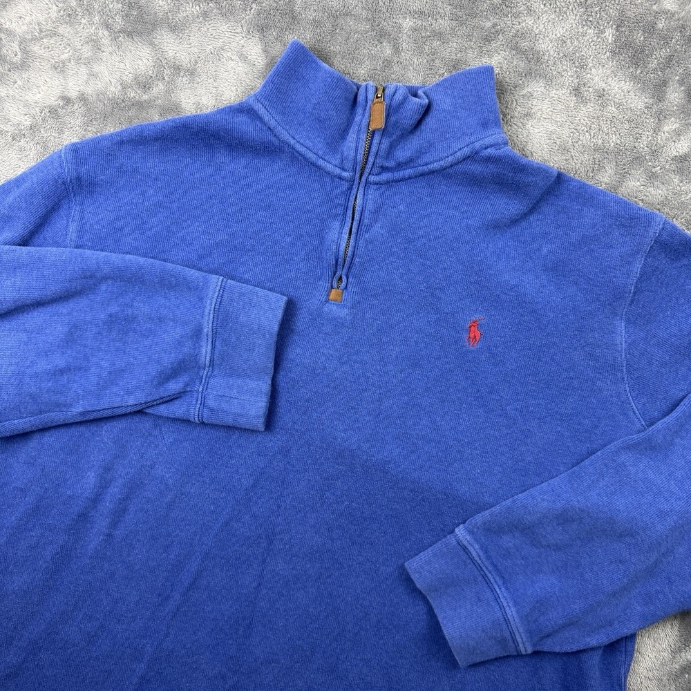 Polo Ralph Lauren Mens XL Quarter Zip Pullover Blue Jumper Sweater Red Pony